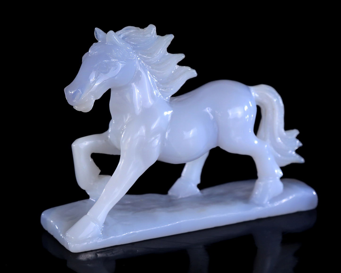 Natural Blue Chalcedony Hand Carved Crystal Horse Set Sculpture