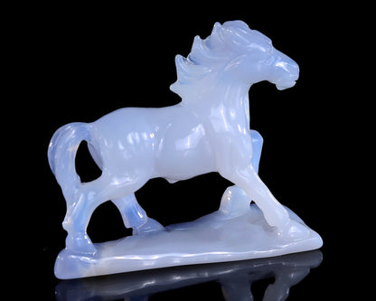 Natural Blue Chalcedony Hand Carved Crystal Horse Set Sculpture