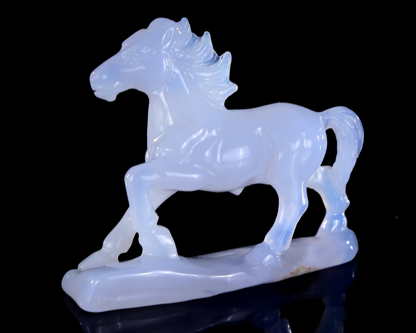 Natural Blue Chalcedony Hand Carved Crystal Horse Set Sculpture