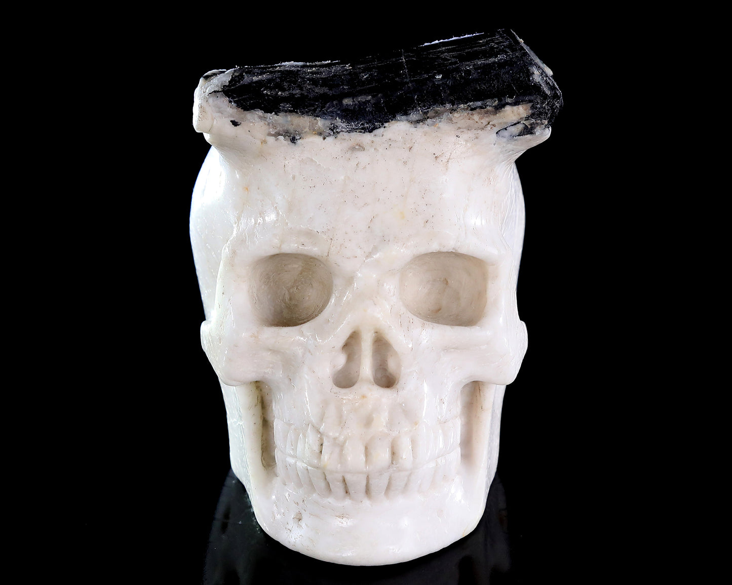 3.8" Natural Black Tourmaline Hand Carved Crystal Skull Sculpture