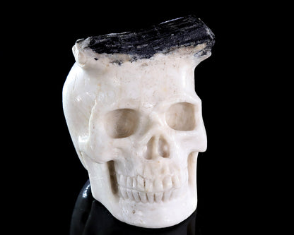 3.8" Natural Black Tourmaline Hand Carved Crystal Skull Sculpture