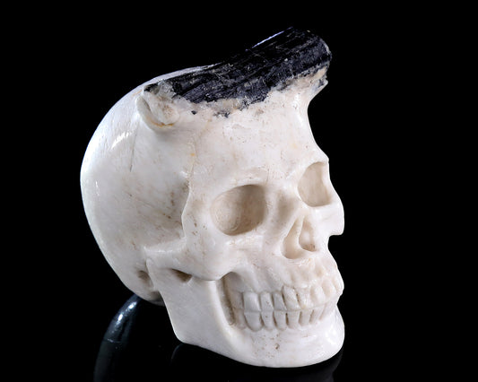 3.8" Natural Black Tourmaline Hand Carved Crystal Skull Sculpture