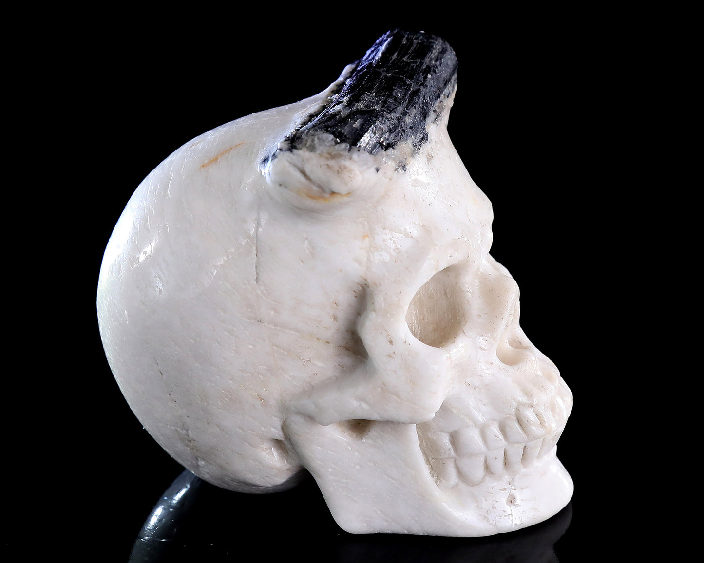 3.8" Natural Black Tourmaline Hand Carved Crystal Skull Sculpture