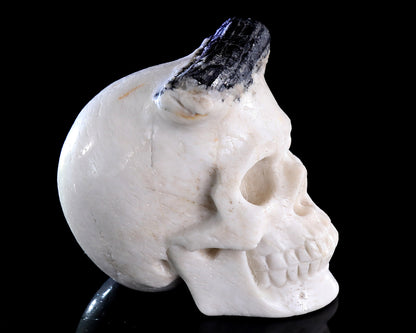 3.8" Natural Black Tourmaline Hand Carved Crystal Skull Sculpture