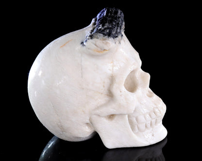 3.8" Natural Black Tourmaline Hand Carved Crystal Skull Sculpture