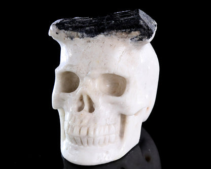 3.8" Natural Black Tourmaline Hand Carved Crystal Skull Sculpture