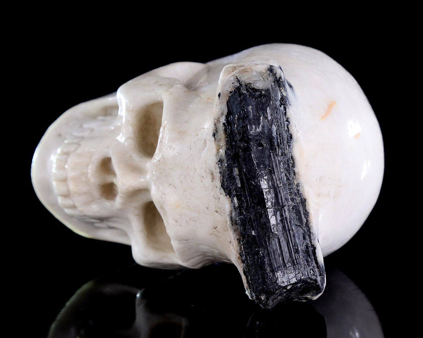 3.8" Natural Black Tourmaline Hand Carved Crystal Skull Sculpture