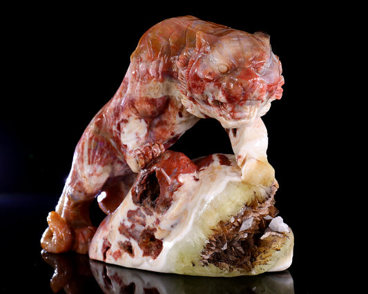 Amazing 7.6" Chalcedony Hand Carved Crystal Tiger Sculpture