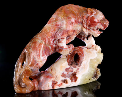 Amazing 7.6" Chalcedony Hand Carved Crystal Tiger Sculpture