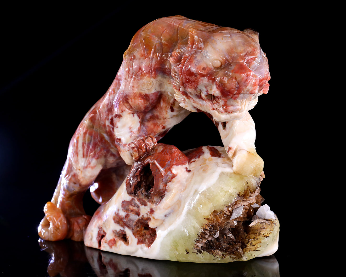 Amazing 7.6" Chalcedony Hand Carved Crystal Tiger Sculpture