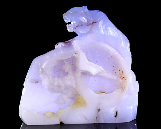 Amazing 6.9" Blue Chalcedony Hand Carved Crystal Tiger Sculpture