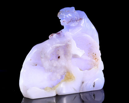 Amazing 6.9" Blue Chalcedony Hand Carved Crystal Tiger Sculpture