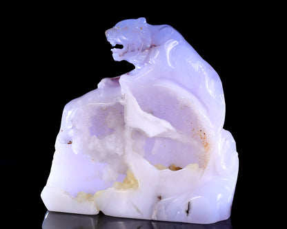 Amazing 6.9" Blue Chalcedony Hand Carved Crystal Tiger Sculpture