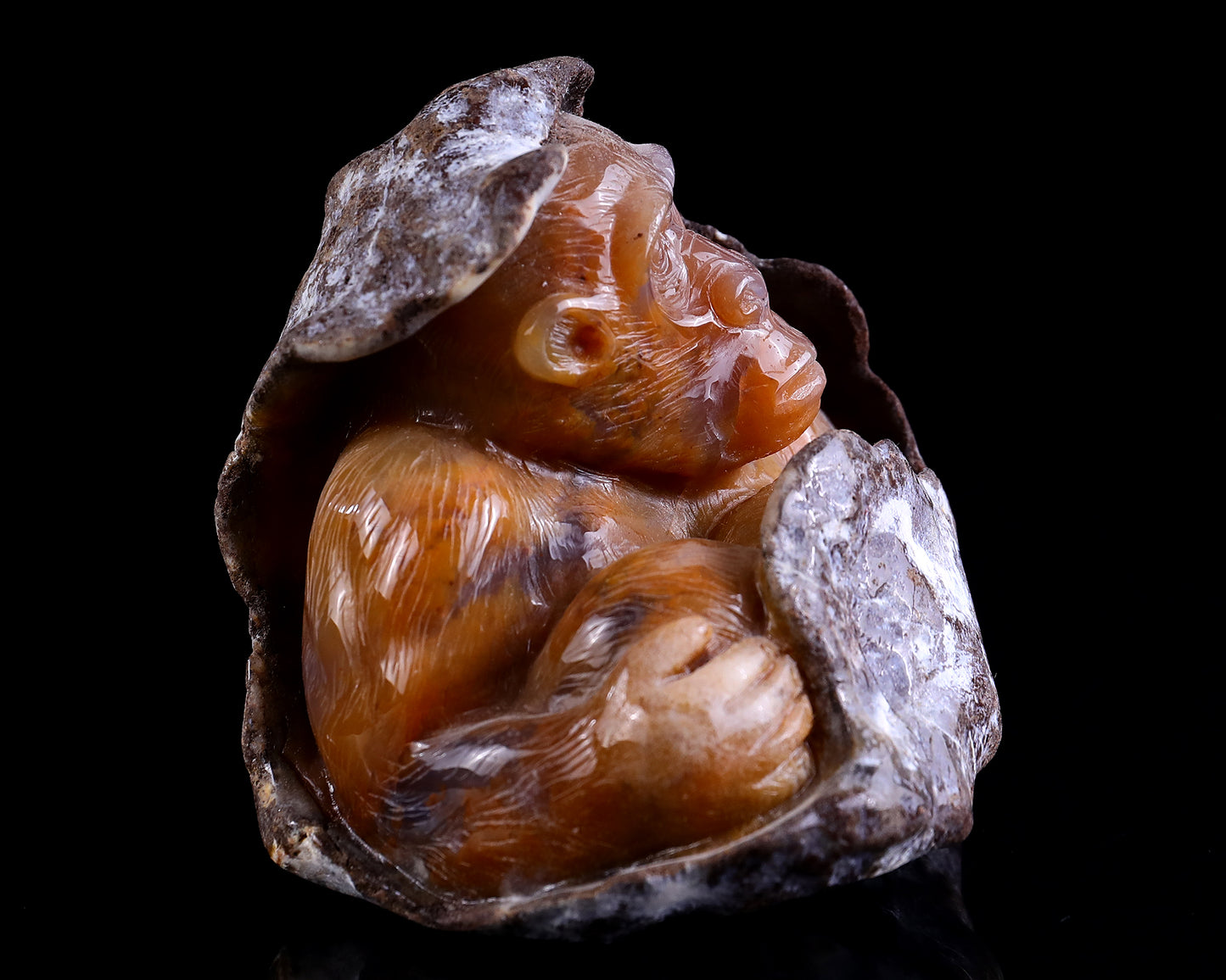 4.9" Chalcedony Hand Carved Crystal Ape Sculpture