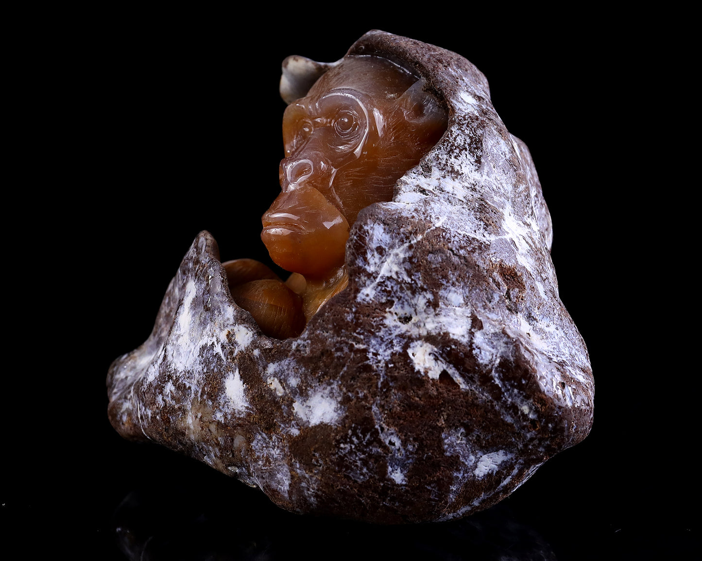 4.9" Chalcedony Hand Carved Crystal Ape Sculpture