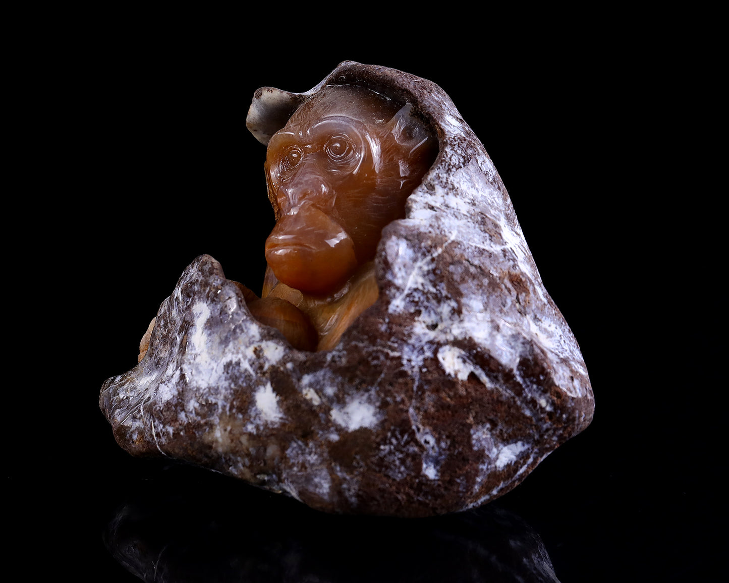 4.9" Chalcedony Hand Carved Crystal Ape Sculpture