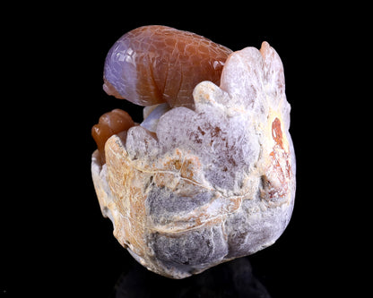 3.9" Chalcedony Hand Carved Crystal Dinosaur Egg Carving,Dinosaur Baby Sculpture