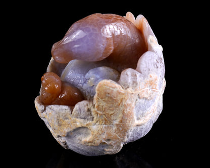 3.9" Chalcedony Hand Carved Crystal Dinosaur Egg Carving,Dinosaur Baby Sculpture