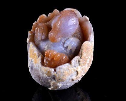 3.9" Chalcedony Hand Carved Crystal Dinosaur Egg Carving,Dinosaur Baby Sculpture