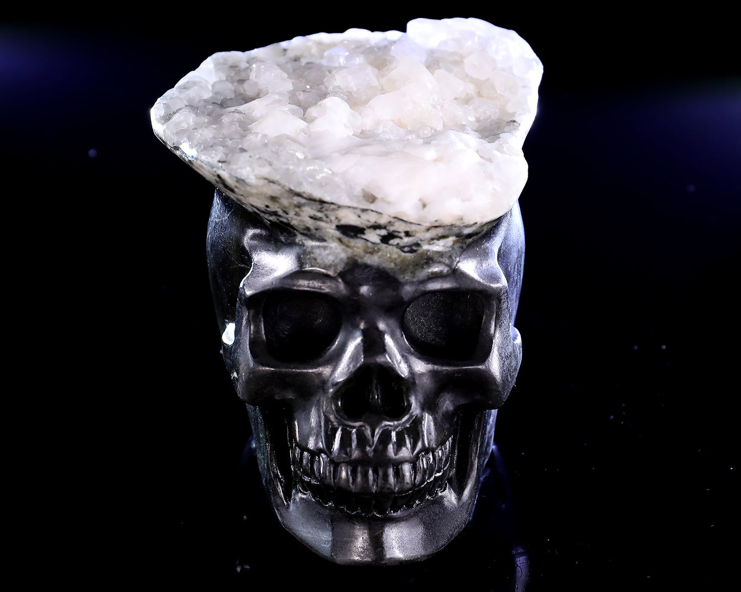 4.4" Quartz Rock Druse Hand Carved Crystal Skull Sculpture