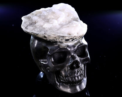 4.4" Quartz Rock Druse Hand Carved Crystal Skull Sculpture