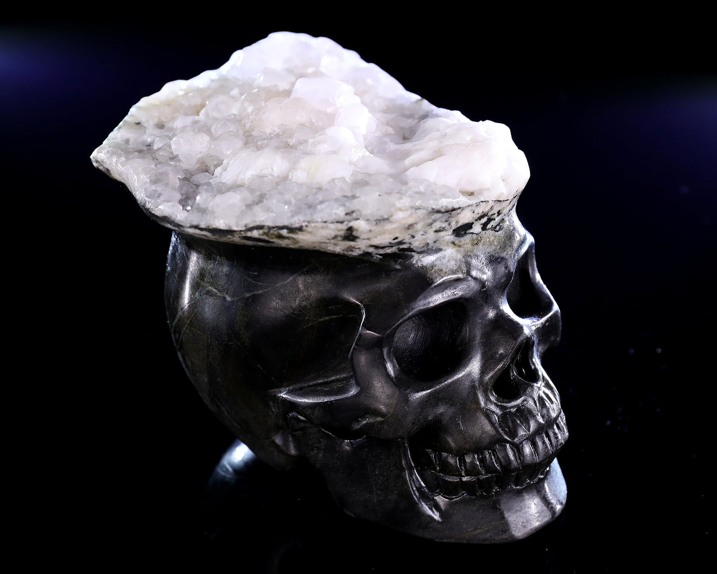 4.4" Quartz Rock Druse Hand Carved Crystal Skull Sculpture