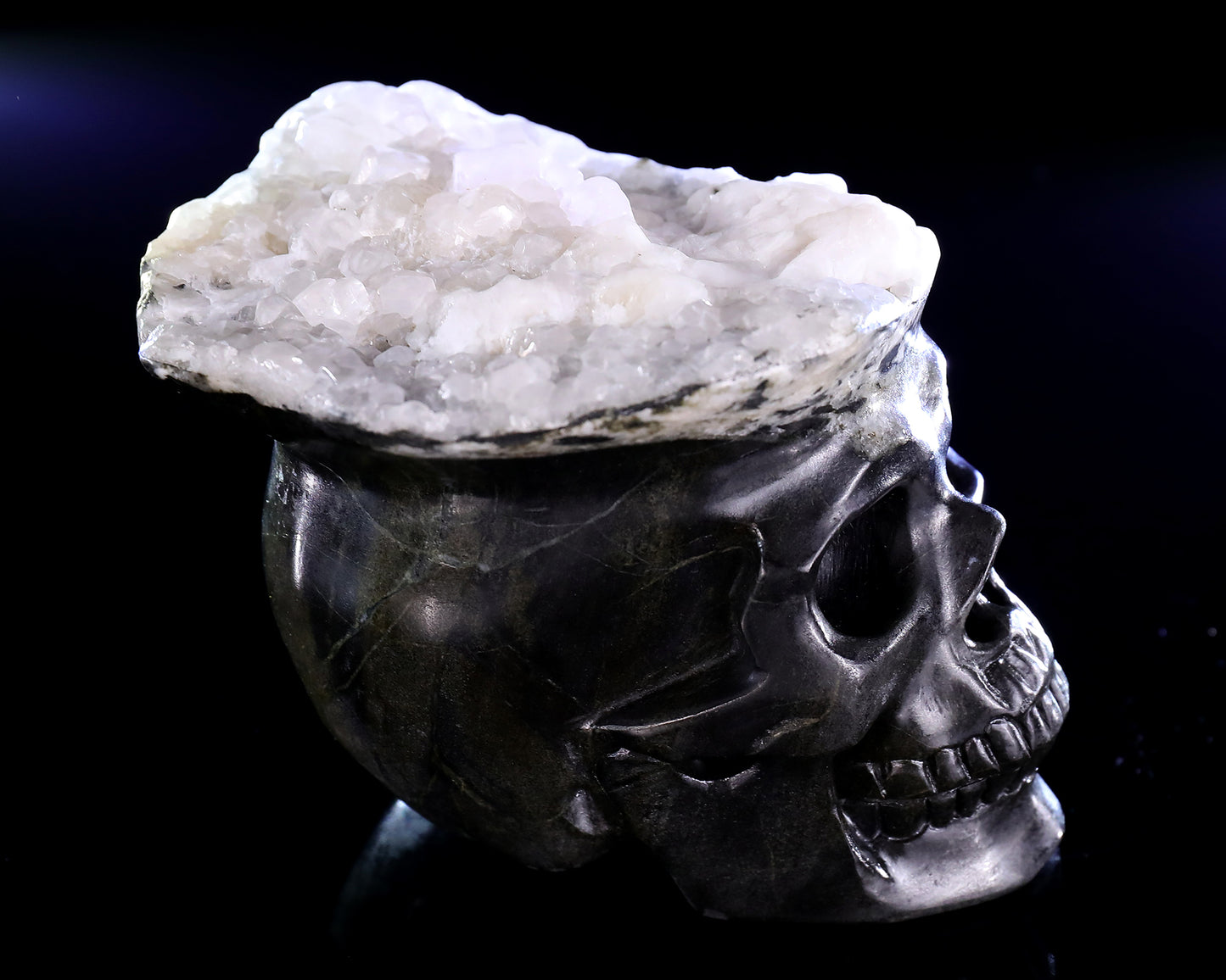 4.4" Quartz Rock Druse Hand Carved Crystal Skull Sculpture