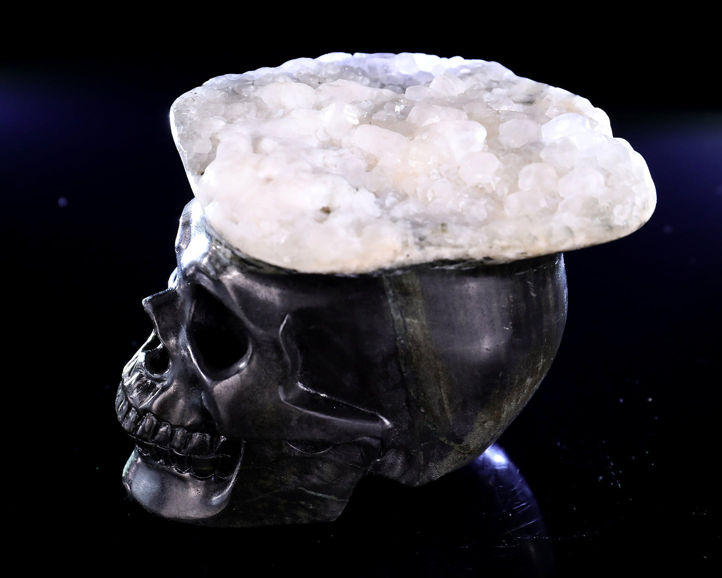 4.4" Quartz Rock Druse Hand Carved Crystal Skull Sculpture