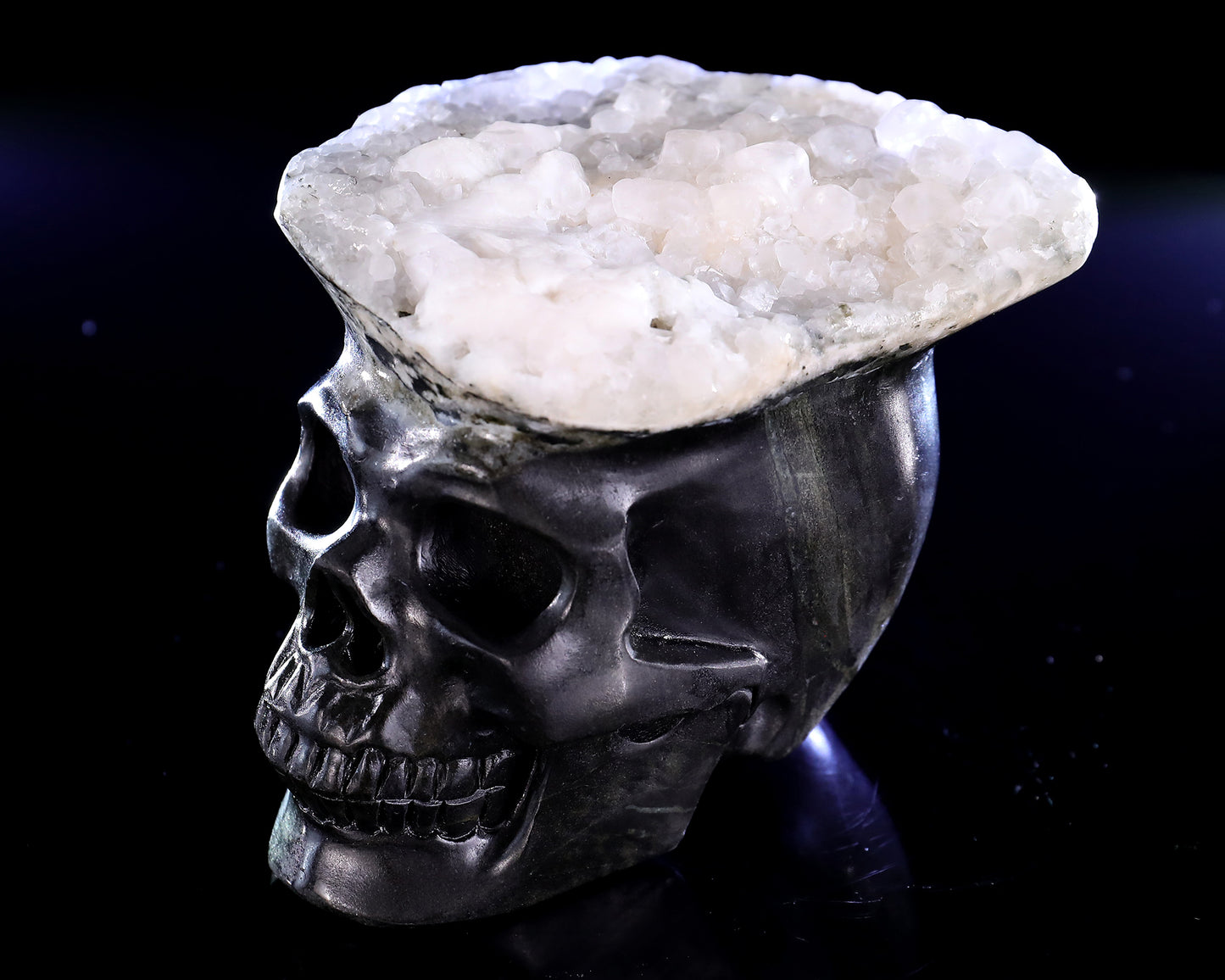 4.4" Quartz Rock Druse Hand Carved Crystal Skull Sculpture