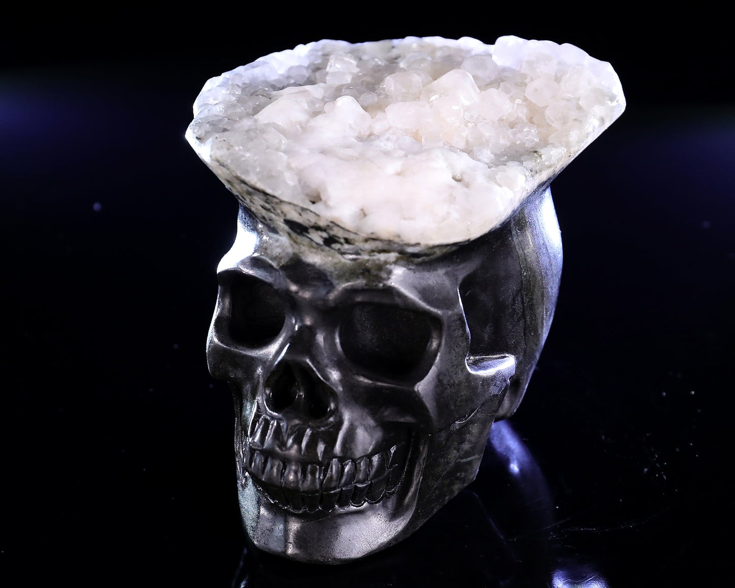 4.4" Quartz Rock Druse Hand Carved Crystal Skull Sculpture