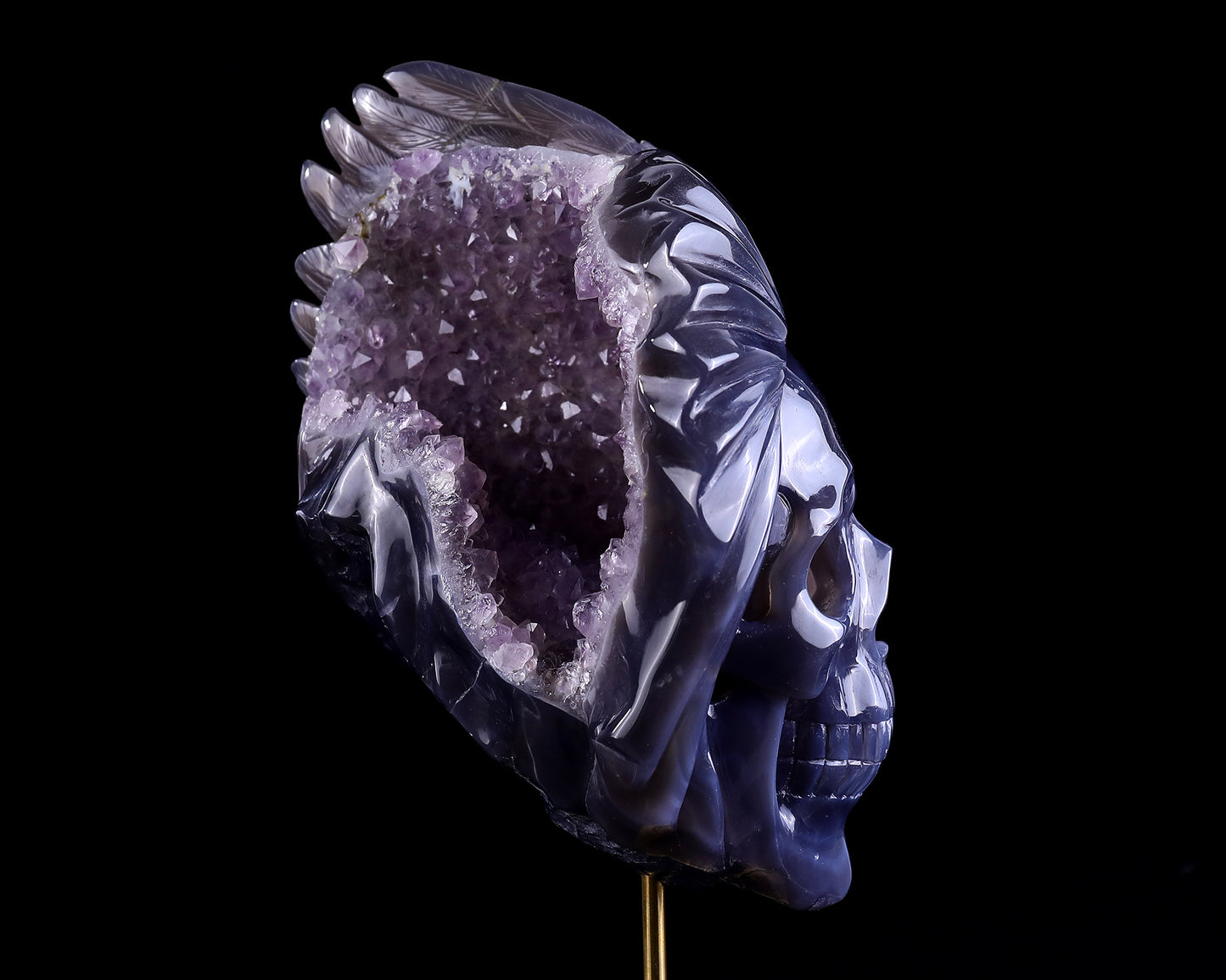 Unique 10" Amethyst Geode Agate Hand Carved Crystal Geode Skull Sculpture