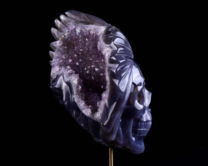 Unique 10" Amethyst Geode Agate Hand Carved Crystal Geode Skull Sculpture