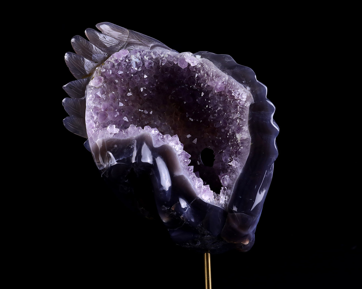 Unique 10" Amethyst Geode Agate Hand Carved Crystal Geode Skull Sculpture