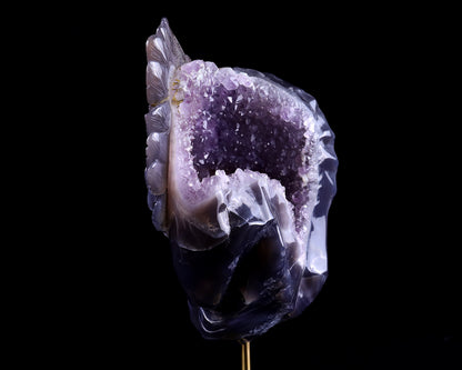 Unique 10" Amethyst Geode Agate Hand Carved Crystal Geode Skull Sculpture