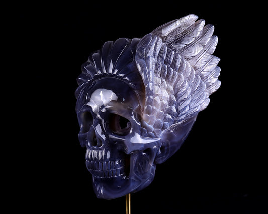 Unique 10" Amethyst Geode Agate Hand Carved Crystal Geode Skull Sculpture