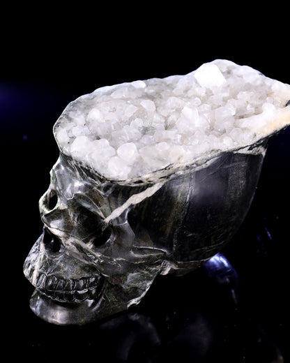 5.7" Quartz Rock Druse Hand Carved Crystal Skull Sculpture