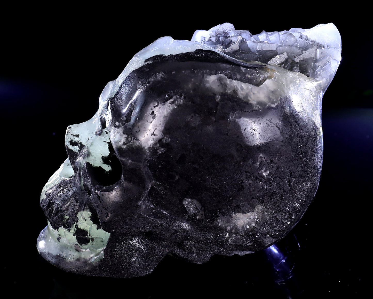 6.5" Quartz Rock Druse Hand Carved Crystal Skull Sculpture