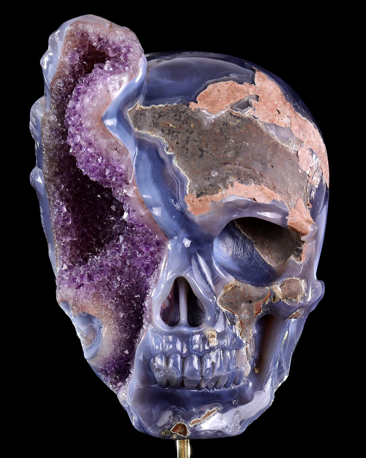 8.0" Amethyst Druse Agate Hand Carved Mineral Specimen Skull Sculpture