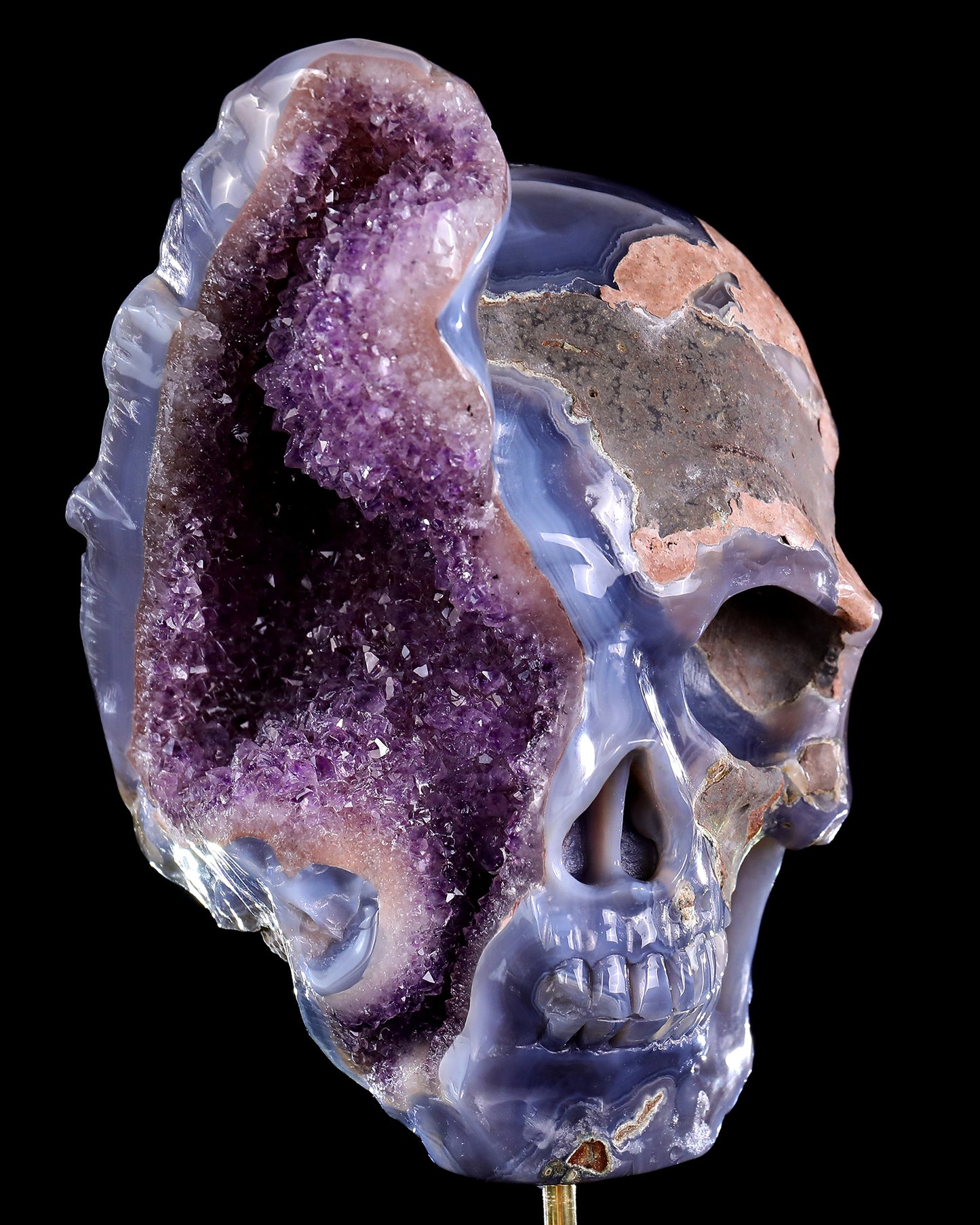 8.0" Amethyst Druse Agate Hand Carved Mineral Specimen Skull Sculpture