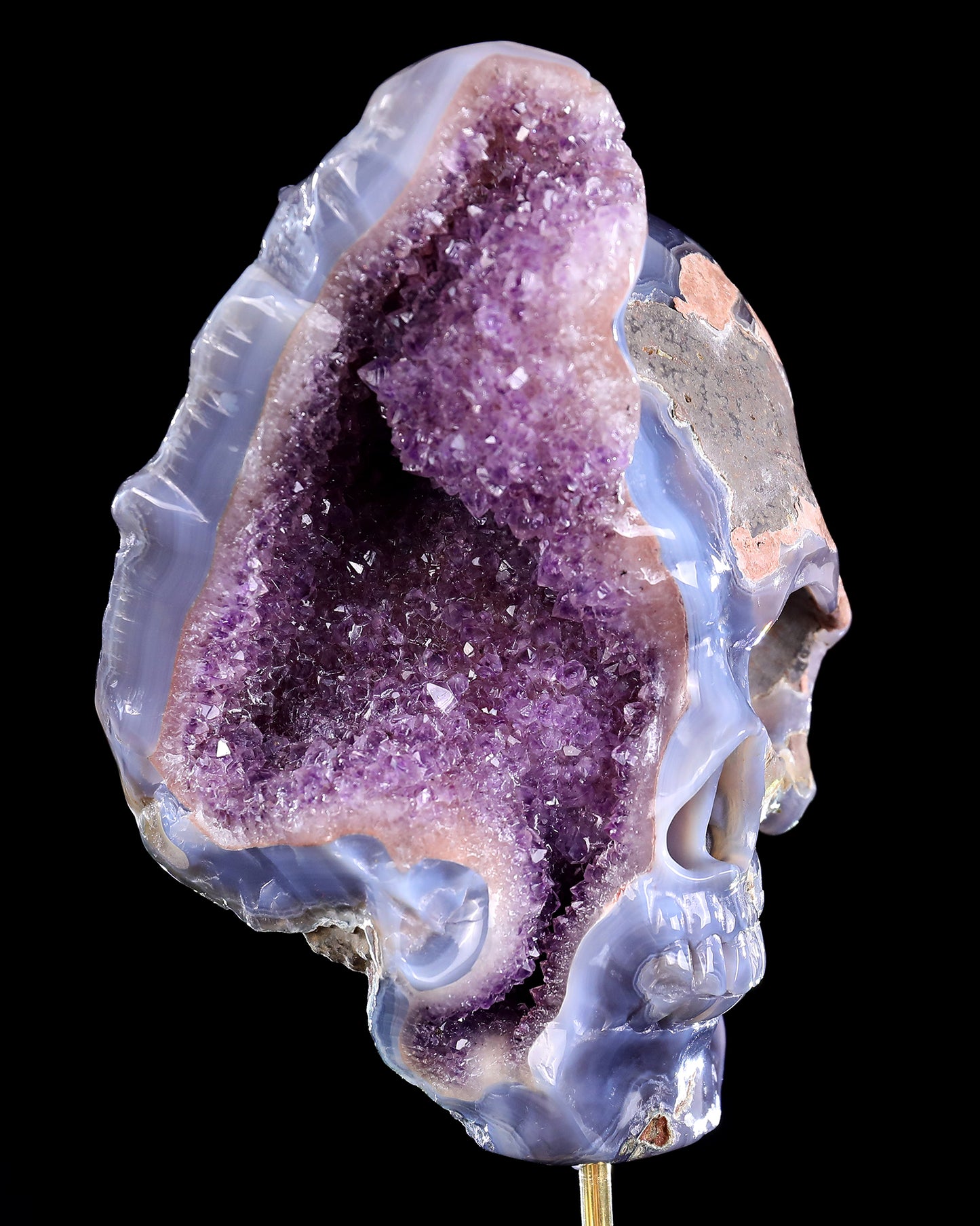 8.0" Amethyst Druse Agate Hand Carved Mineral Specimen Skull Sculpture