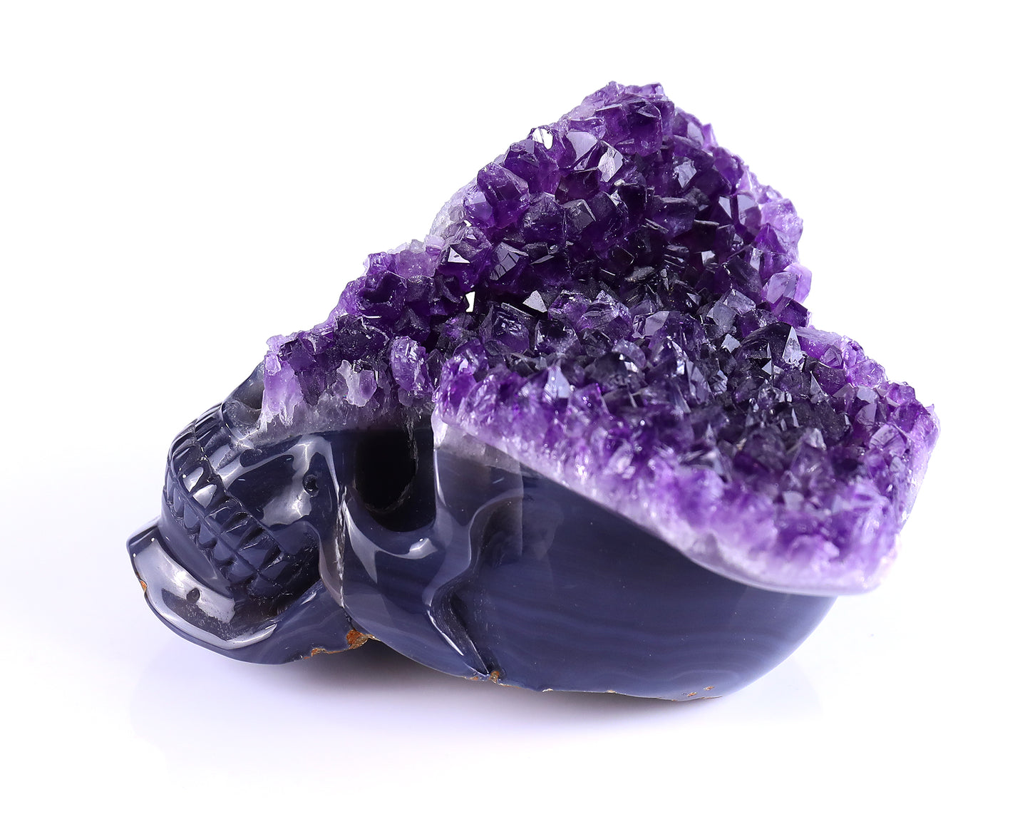 5.0" Amethyst Druse Agate Hand Carved Mineral Specimen Skull Sculpture