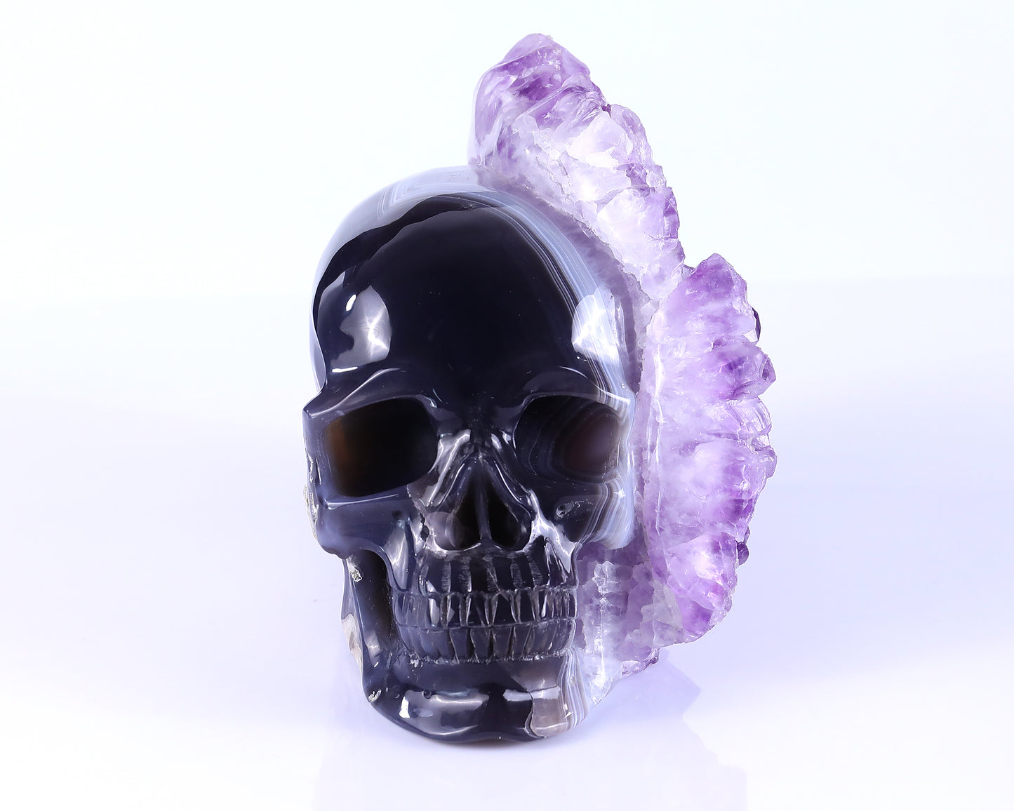 8.4" Amethyst Druse Agate Hand Carved Mineral Specimen Skull Sculpture