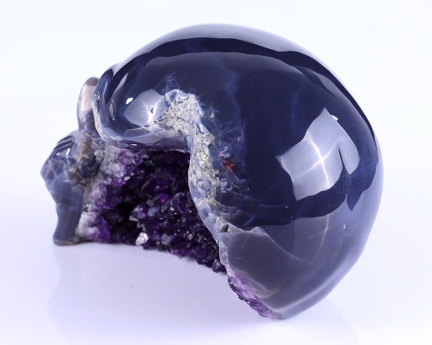 7.5" Amethyst Geode Agate Hand Carved Crystal Geode Skull Sculpture