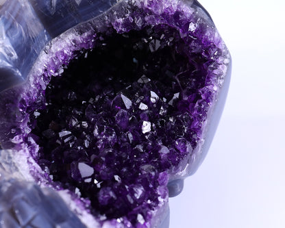 7.5" Amethyst Geode Agate Hand Carved Crystal Geode Skull Sculpture