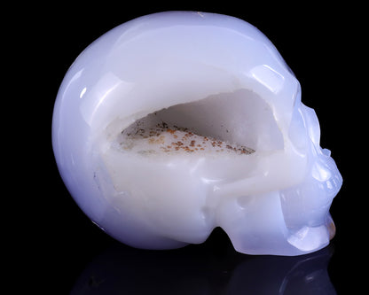 5.2" Blue Chalcedony Hand Carved Crystal Realistic Skull Sculpture