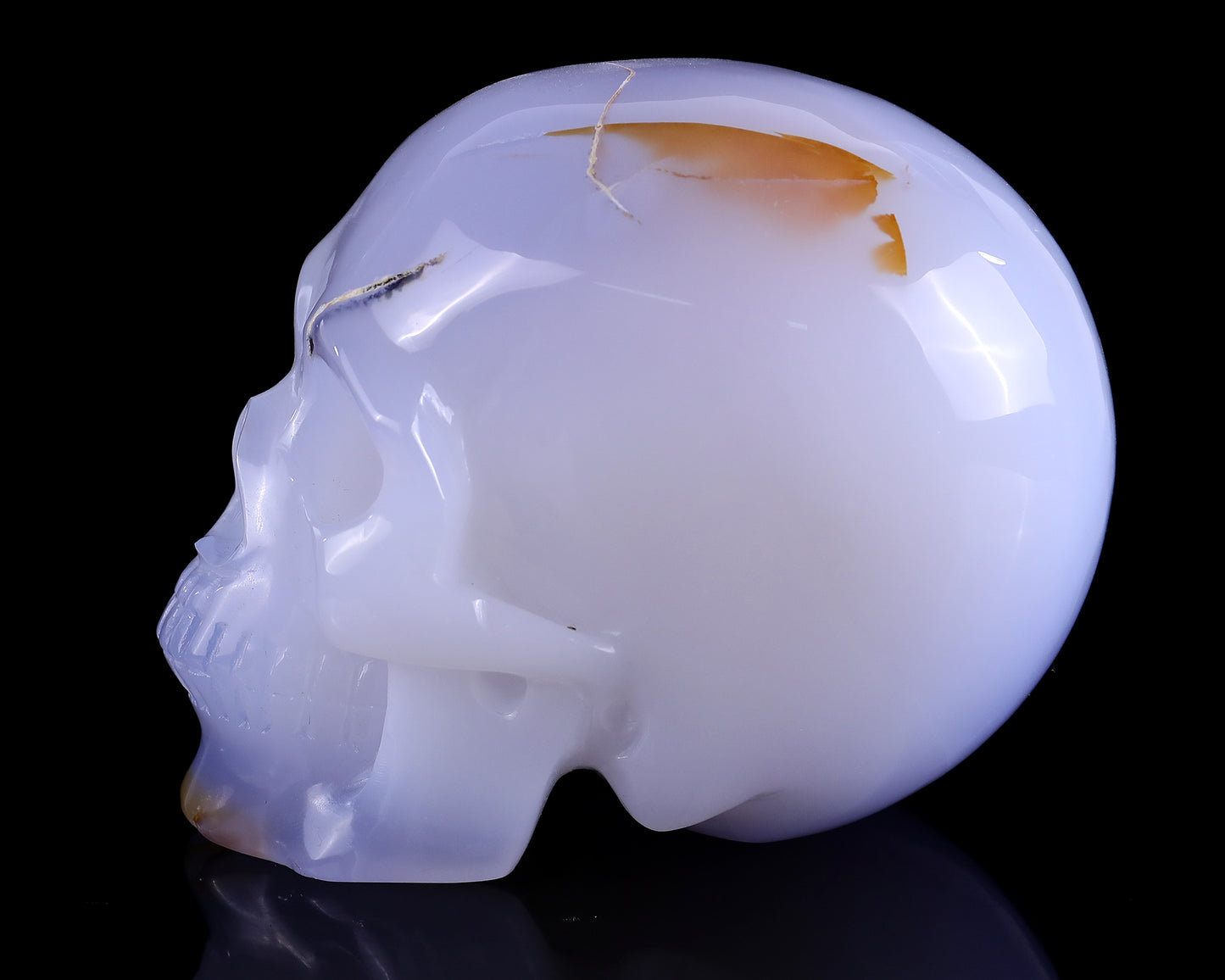 5.2" Blue Chalcedony Hand Carved Crystal Realistic Skull Sculpture