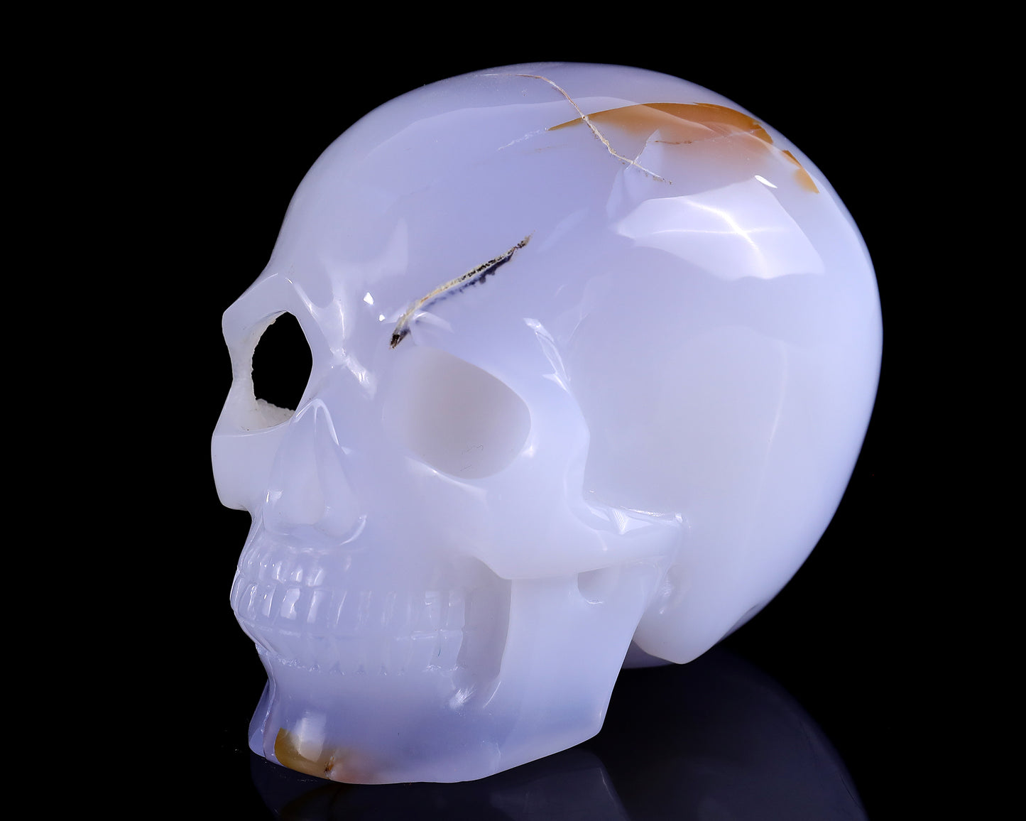 5.2" Blue Chalcedony Hand Carved Crystal Realistic Skull Sculpture