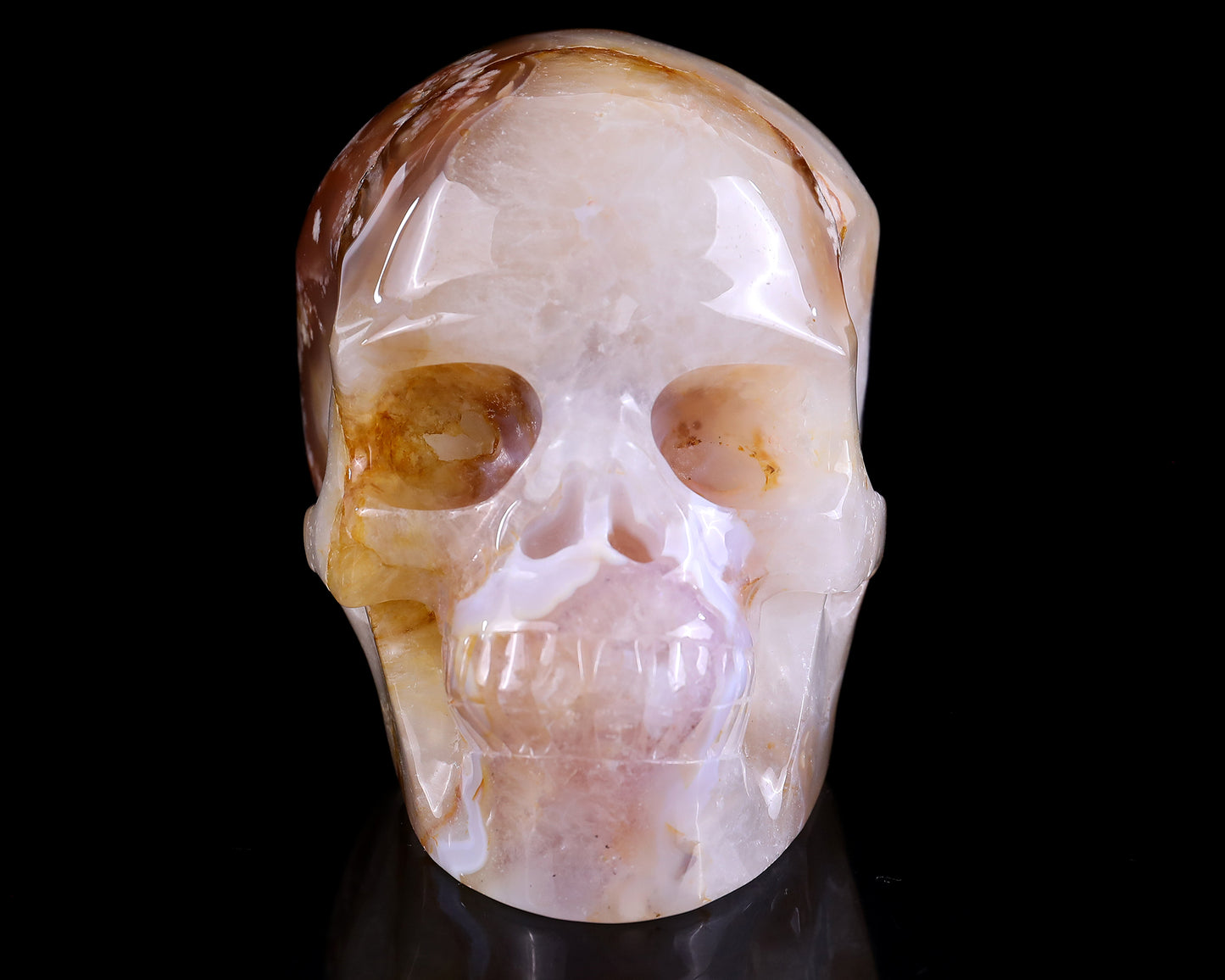 5.7" Sakura Agate Hand Carved Crystal Realistic Skull Sculpture