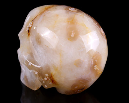 5.7" Sakura Agate Hand Carved Crystal Realistic Skull Sculpture