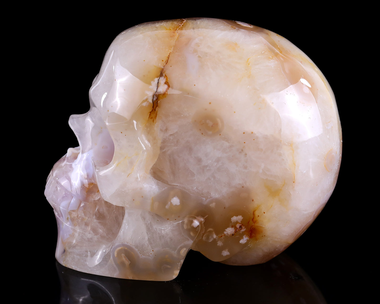 5.7" Sakura Agate Hand Carved Crystal Realistic Skull Sculpture